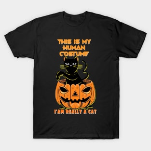 This Is My Human Costume I'm Really A Cat Pumkin Halloween T-Shirt